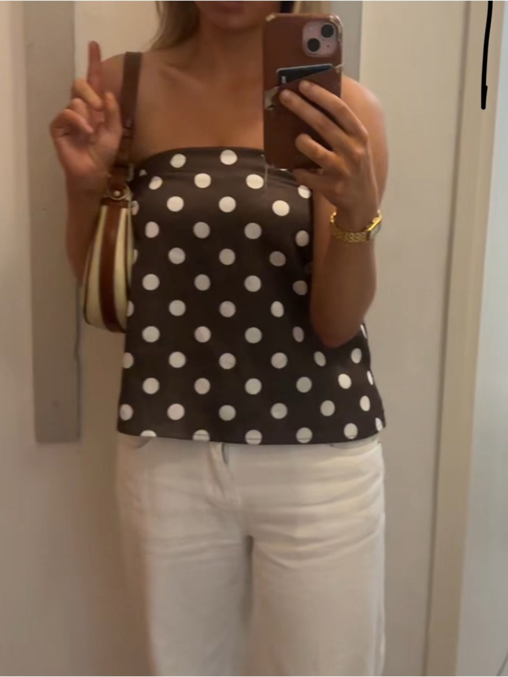Polka Dot Strapless Camisole in Brown and White